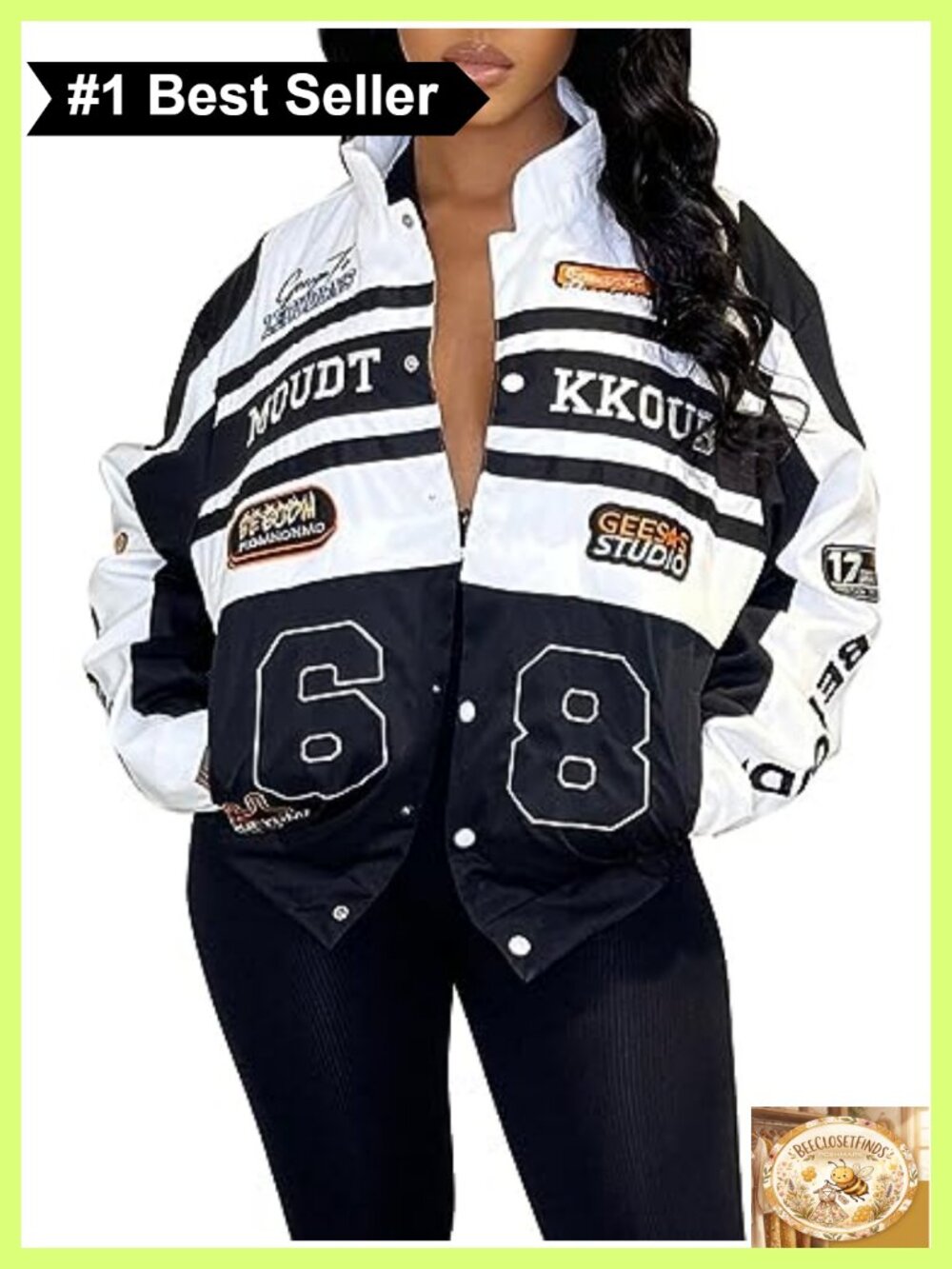 Varsity Jacket Women Motorcycle Detachable Letter Graphic Racer Jacket Vintage